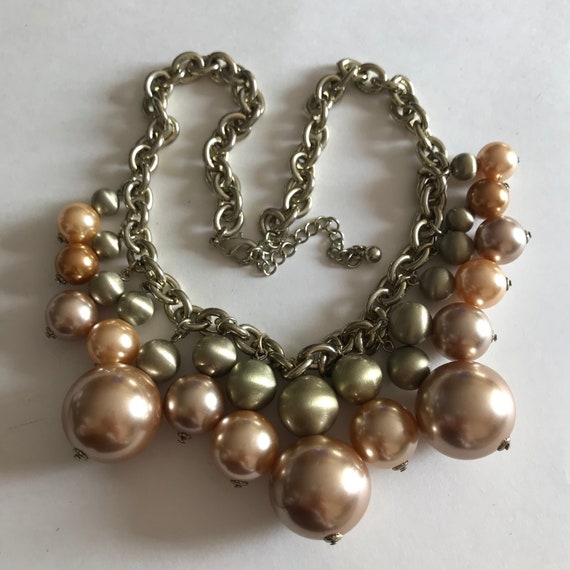 Vintage 80's Chunky Satin Silver Champagne pearl … - image 1
