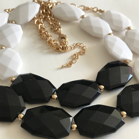 Vintage 90's Chunky Faceted Black White Lucite Go… - image 2