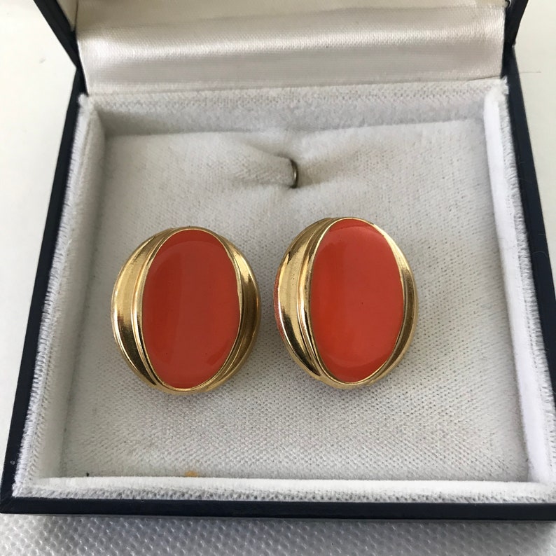 Vintage 70/'s Orange /& Gold Clip ons Earrings