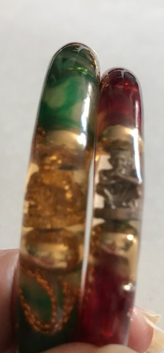 2 Emerald & Ruby Resin Bangles with miniature sta… - image 5