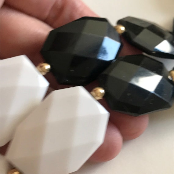 Vintage 90's Chunky Faceted Black White Lucite Go… - image 3