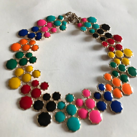 Funky Colorful MOD enamel Wide Collar Necklace - image 2