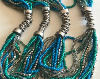 Ann Taylor Loft  Long Turquoise Seed Bead Boho Multi Strand Necklace