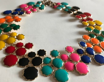 Funky Colorful MOD enamel Wide Collar Necklace