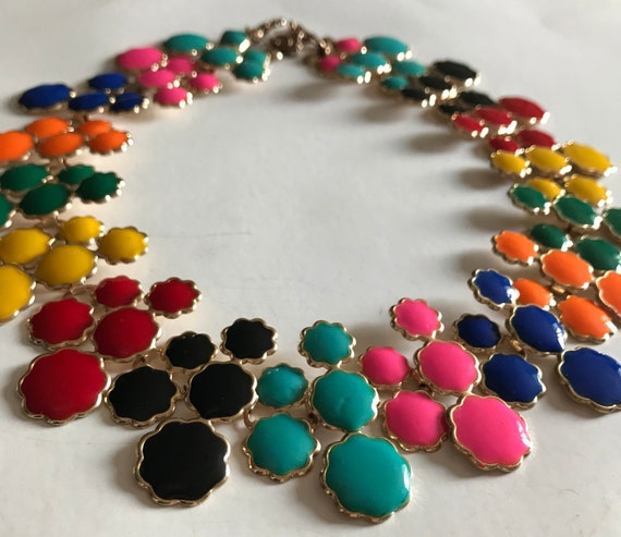 Funky Colorful MOD enamel Wide Collar Necklace - image 1