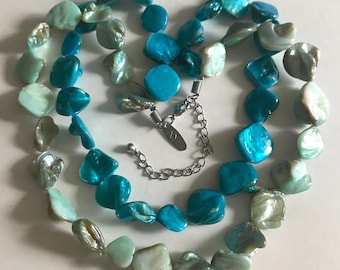 Turquoise Shell Choker Necklace, 2 Strand (16-18 inch)