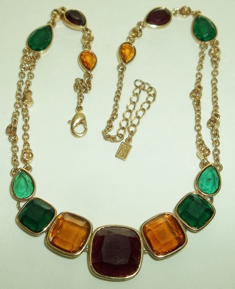 Colorful Faceted Gold Statement Necklace by FI