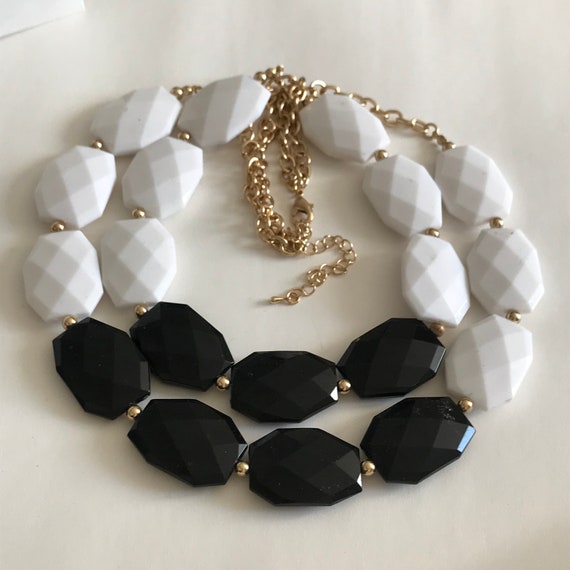 Vintage 90's Chunky Faceted Black White Lucite Go… - image 1