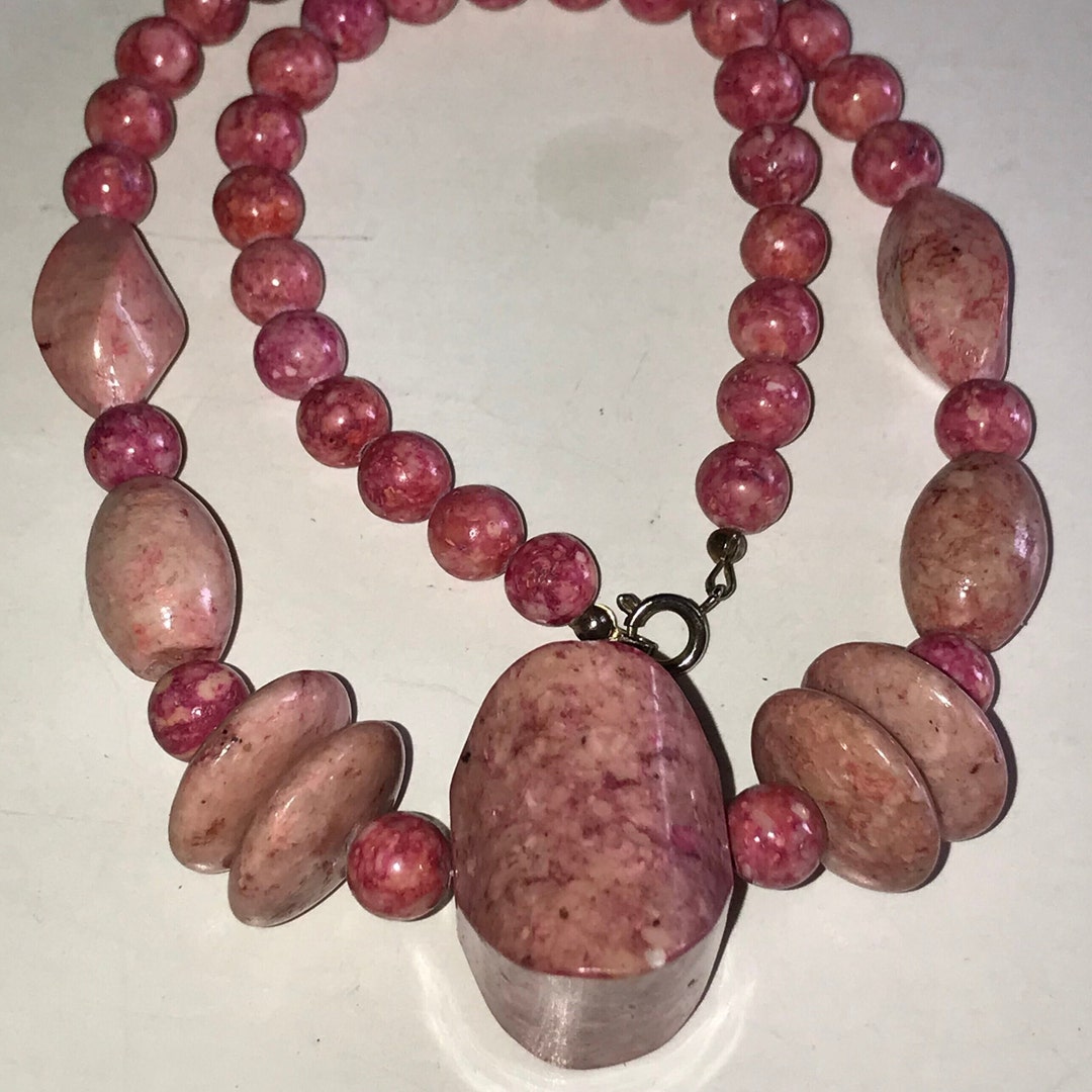 Natural Rhodonite Necklace Genuine Pink Rhodonite Gemstone Chunky Heavy ...