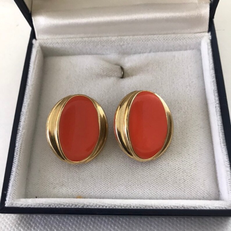 Vintage 70/'s Orange /& Gold Clip ons Earrings