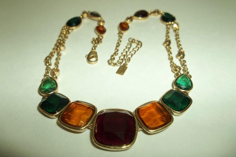Colorful Faceted Gold Statement Necklace by FI