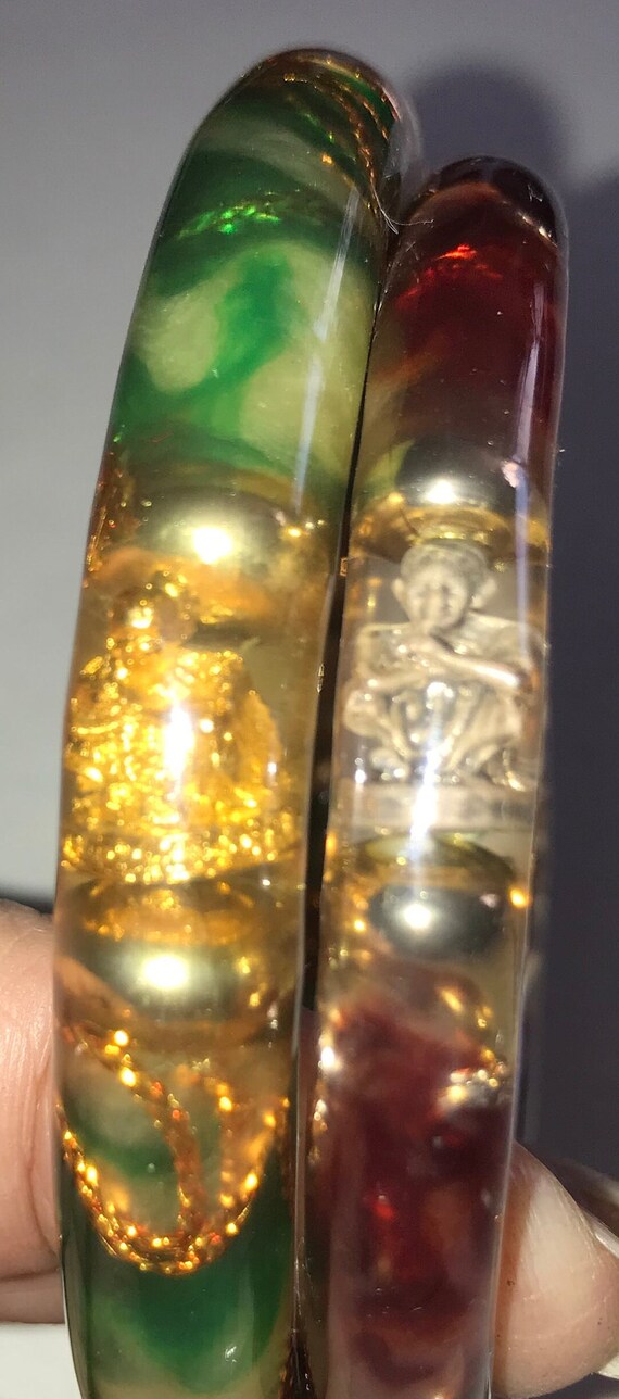 2 Emerald & Ruby Resin Bangles with miniature sta… - image 4