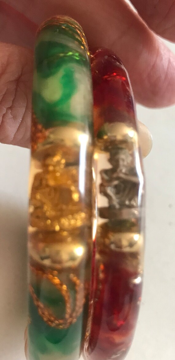 2 Emerald & Ruby Resin Bangles with miniature sta… - image 3