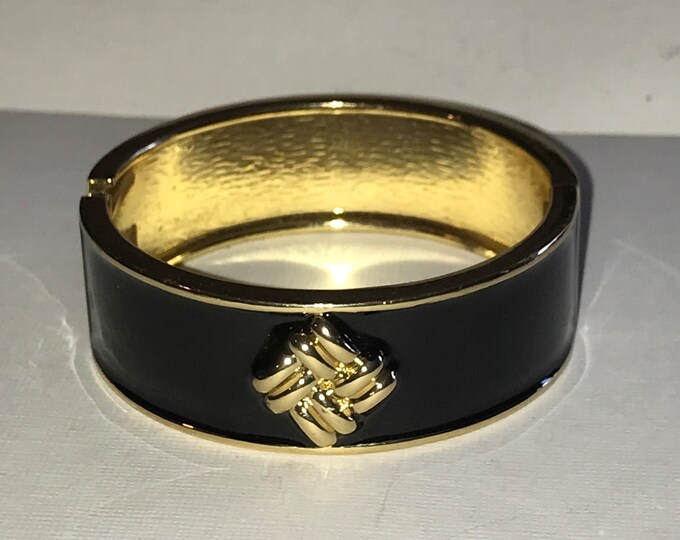 Wide Black & Gold Enamel Hinged Bracelet. Career Corporate Woman Etsy