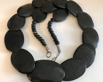ETHNIC Wide Brown Dyed Bone Disk Statement Necklace