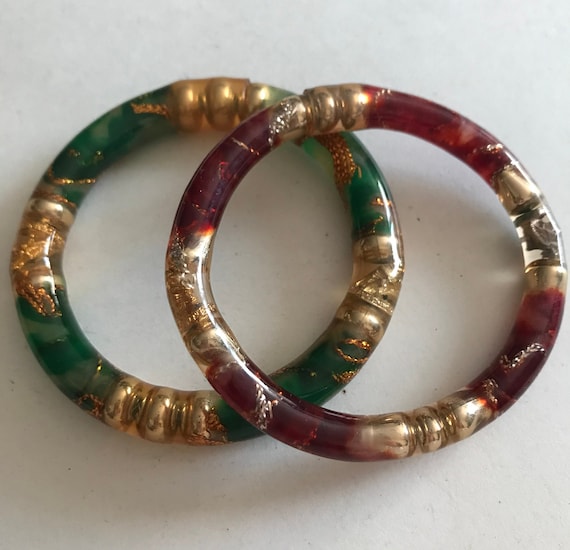 2 Emerald & Ruby Resin Bangles with miniature sta… - image 1