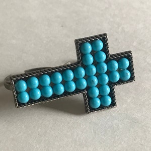 Western Faux Turquoise beaded CROSS 2 finger ring