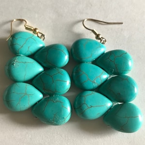 Dangling wide Turquoise Teardrop Stone Earrings