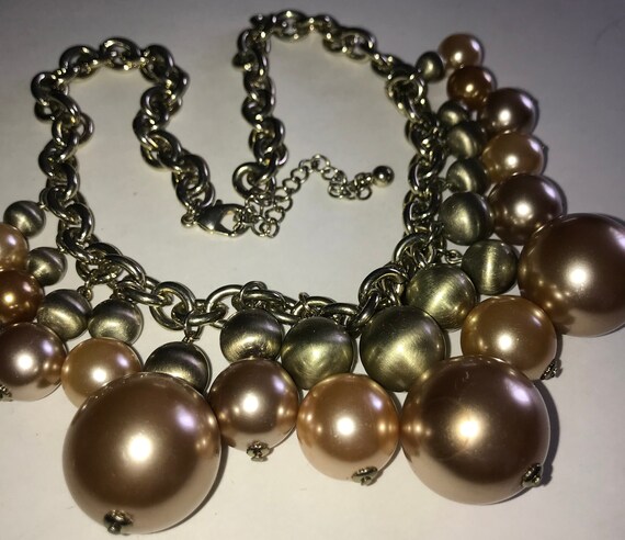 Vintage 80's Chunky Satin Silver Champagne pearl … - image 2