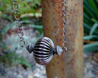 Necklace - Hematite Figaro Chain With Ribbed Bead