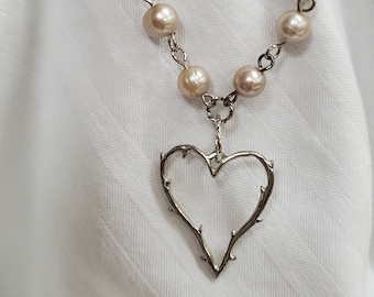 Heart in Branches with Sea Pearls Necklace