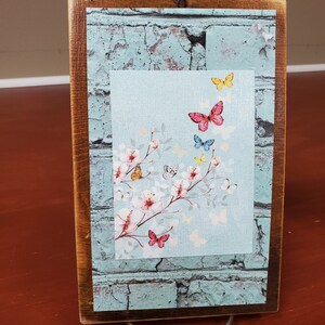Picture - Reclaimed Wood with Turquoise Brick & Butterfies