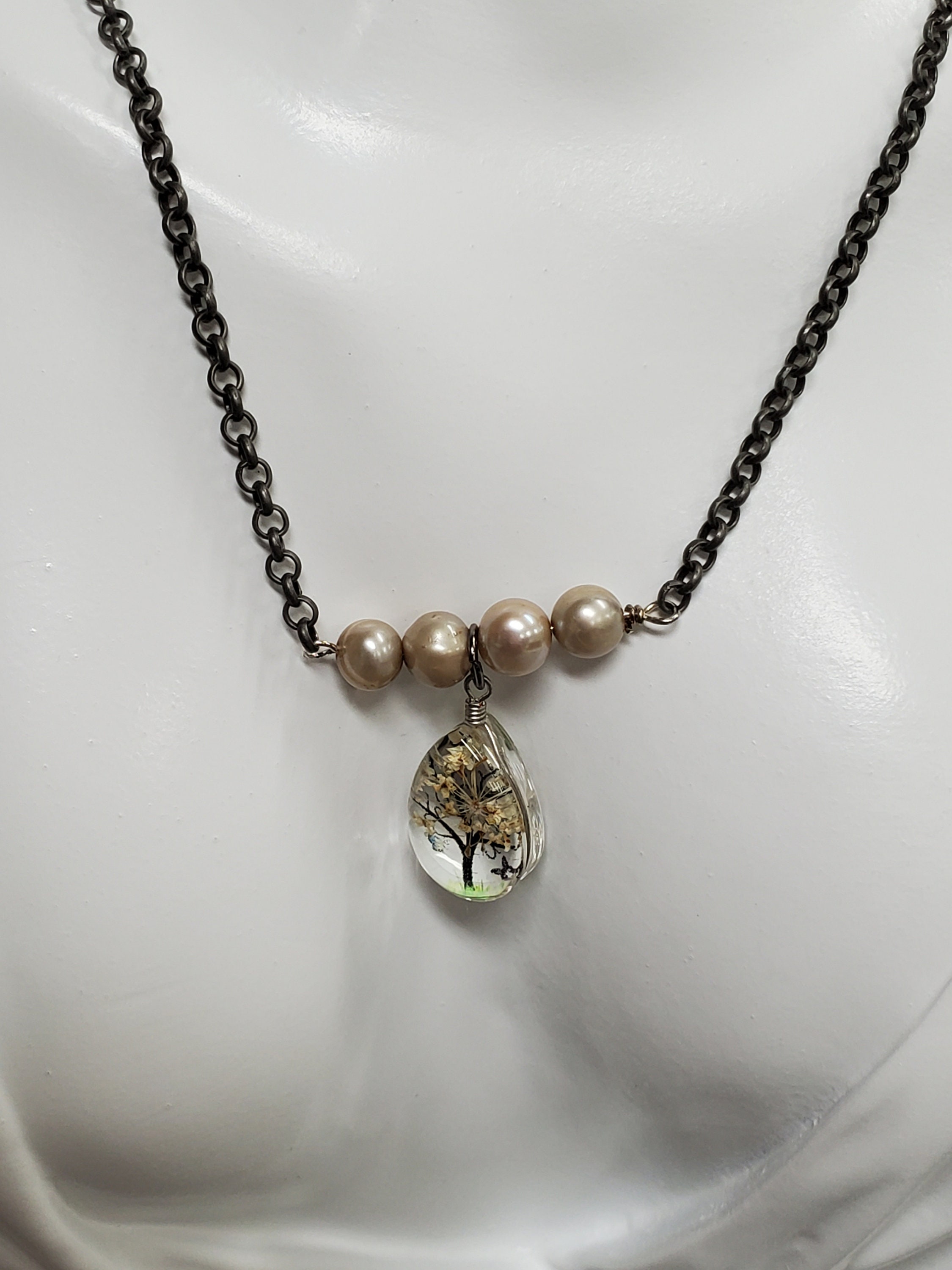Glass Tree Pendant With Pearls Necklace - Etsy