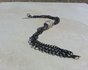 Cracked Glass Bead with Gunmetal Chain Bracelet