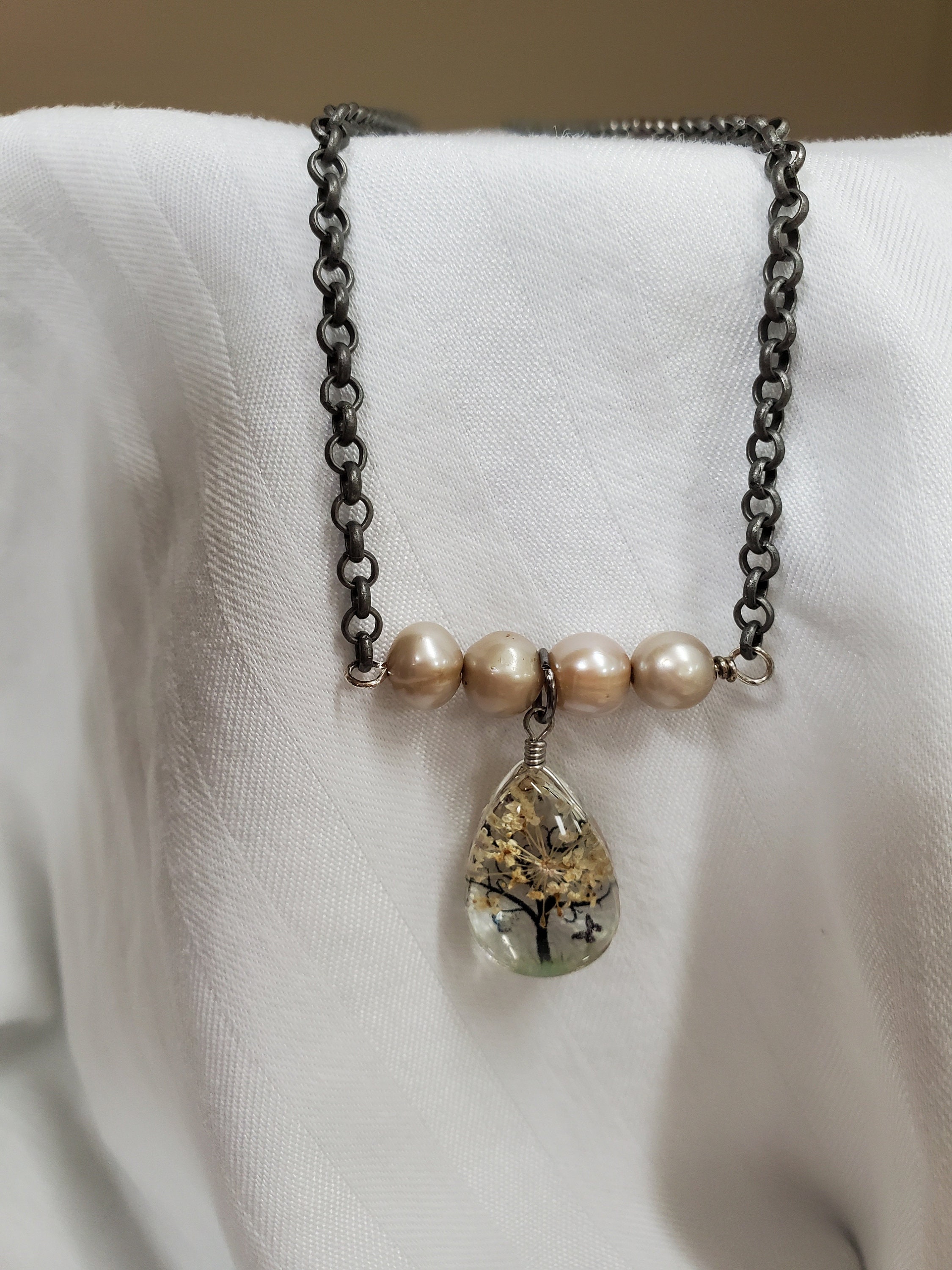 Glass Tree Pendant With Pearls Necklace - Etsy