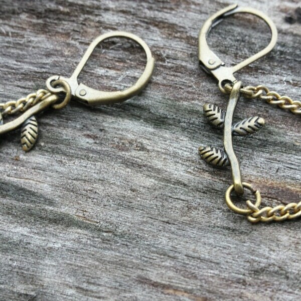 Earrings - Antique Gold Branch & Chain
