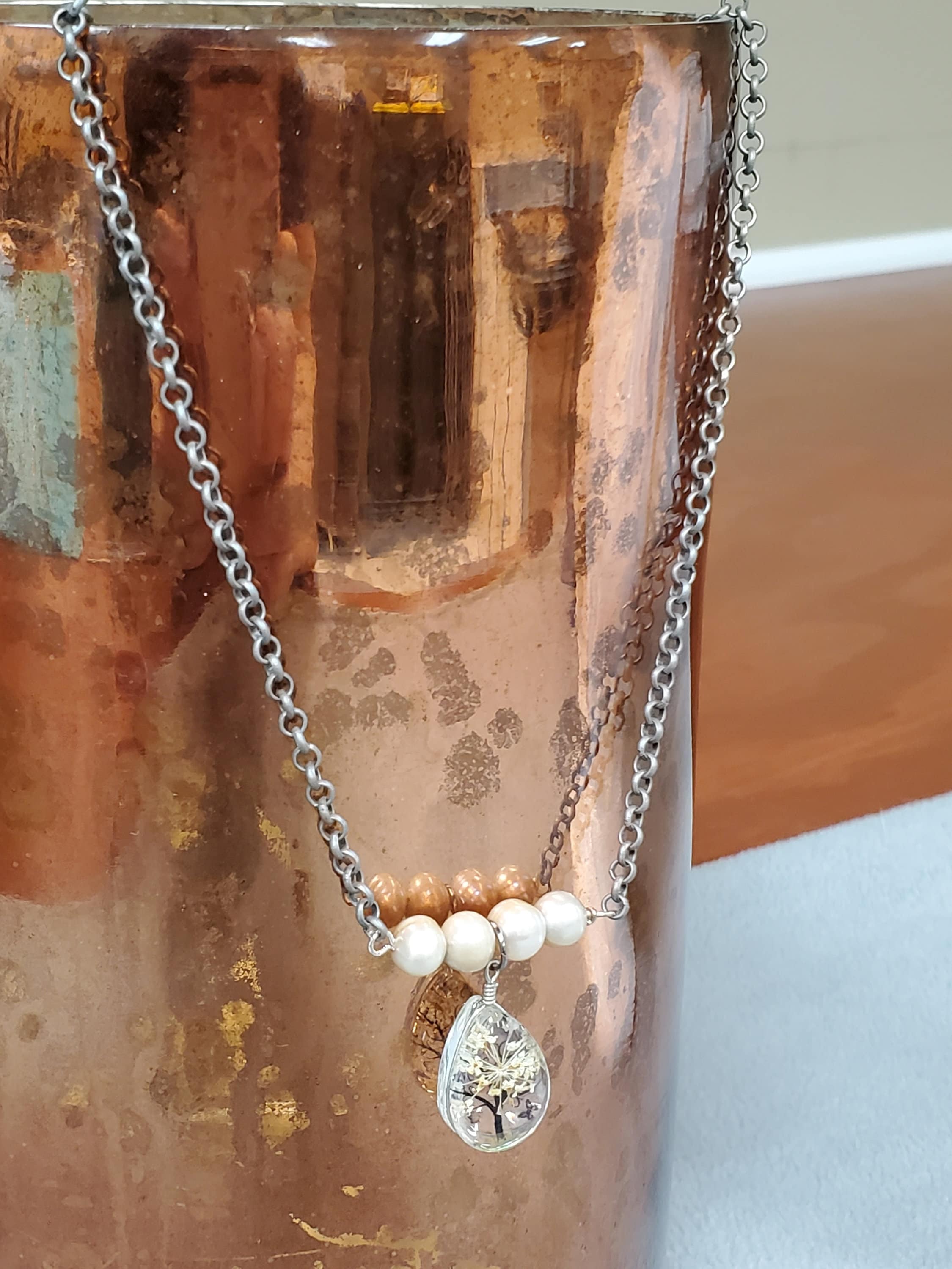 Glass Tree Pendant With Pearls Necklace - Etsy