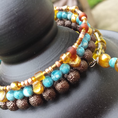 Collier Bronze émaillé Avec Perles De Verre - Fait Main En France - Neuf Avec étiquettes