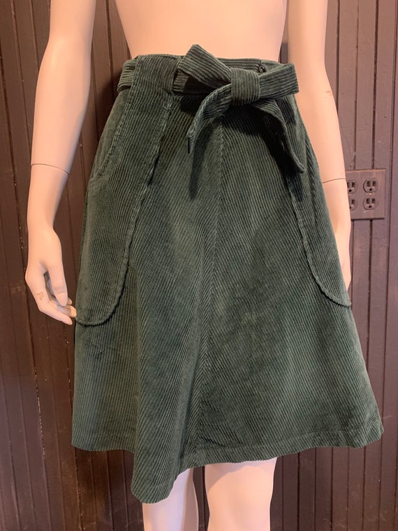 Vintage Green Corduroy A-Line Skirt - image 1