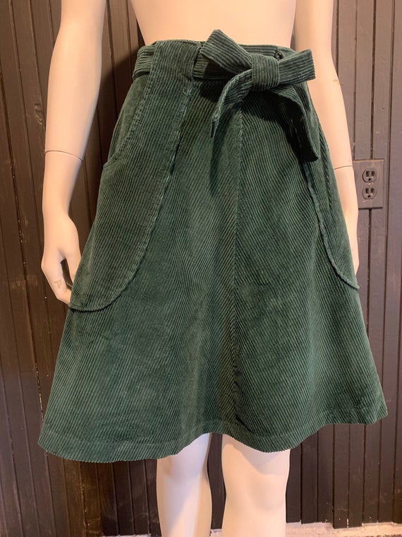 Vintage Green Corduroy A-Line Skirt - image 2