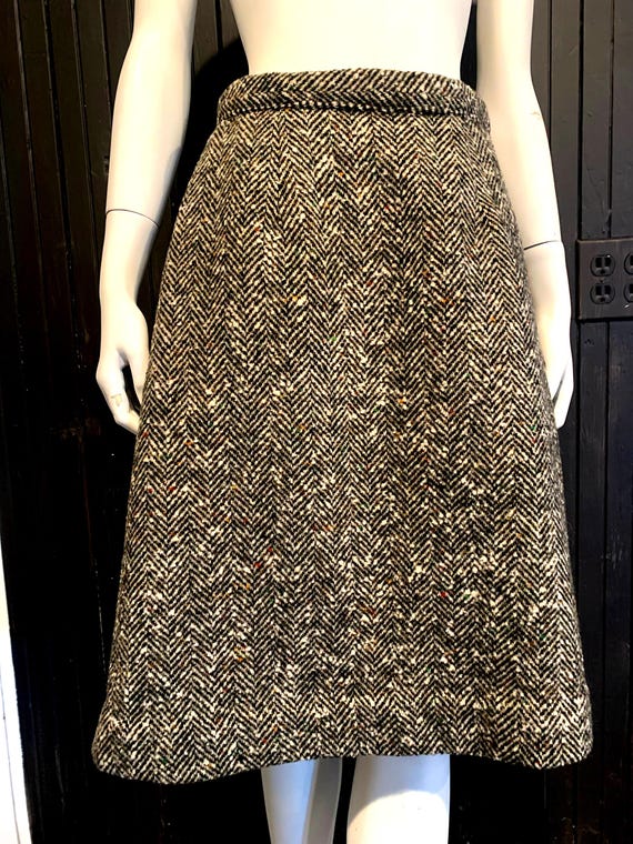 60's Couture Bold Blue Boucle Tweed Godet Skirt main image 1