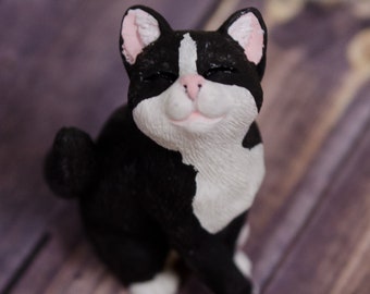 Painted 1:12 scale painted tuxedo cat