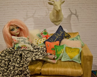 1:6 scale Dollhouse miniature pillows - Love