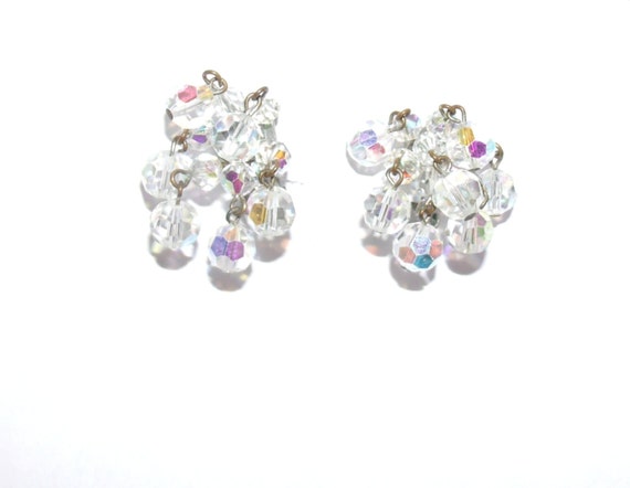 Vintage Ab Earrings Crystal Waterfall Cascading C… - image 1