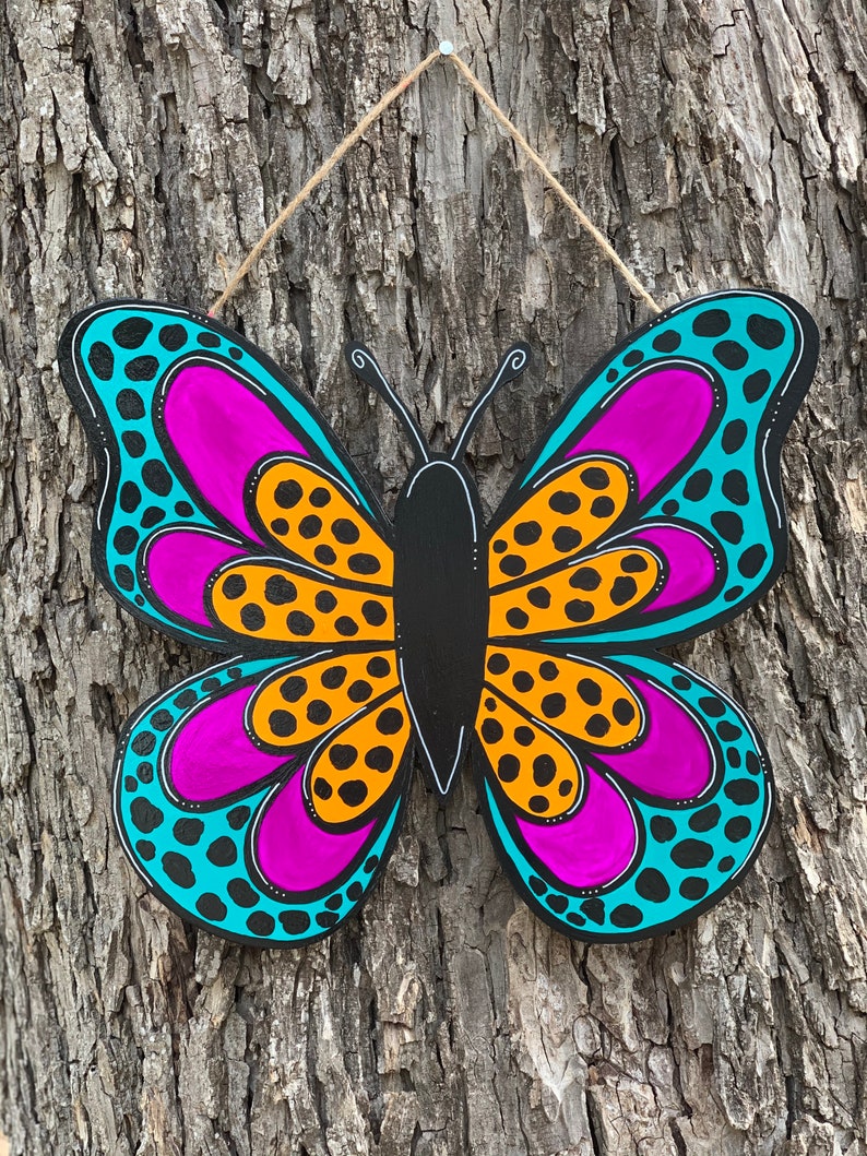 Spotted multi colored butterfly door hanger door sign porch Etsy