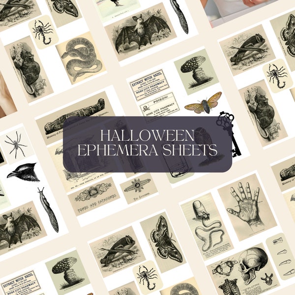 Halloween Digital Ephemera Collection  Sheets Antique Illustrations -  Digital Collage  Sheets