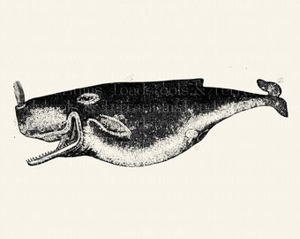 Vintage Whale Illustration - DIGITAL DOWNLOAD for Scrapbooking and Crafts