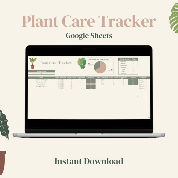 Plant Care Tracker Houseplant Watering Spreadsheet Digital Plant Care Schedule for Google Sheets