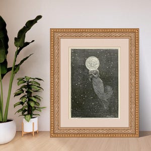 Runt månen – Antik astronomiillustration | Digital nedladdning i JPG och PNG (300 DPI)