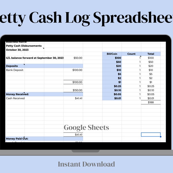 Petty Cash Spreadsheet for Small Business | Easy Expense Tracking | Google Sheets Budget Template