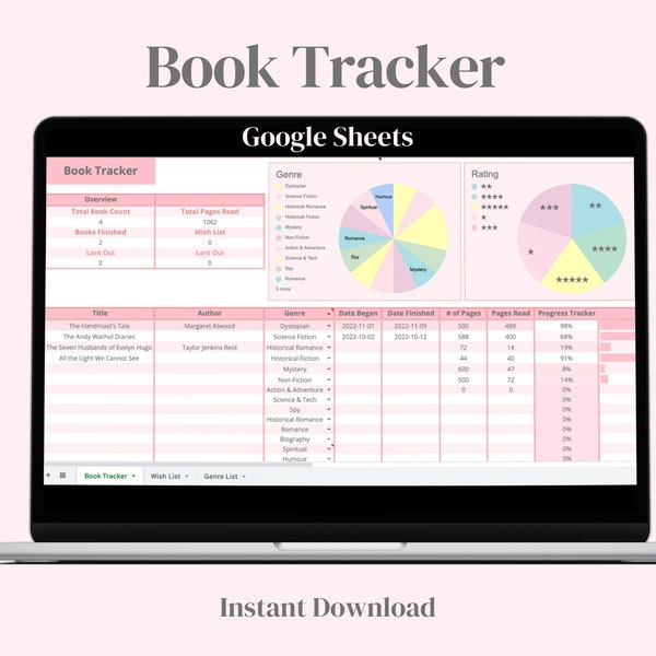 Book Tracker Book Inventory Spreadsheet Digital Reading Tracker for Google Sheets