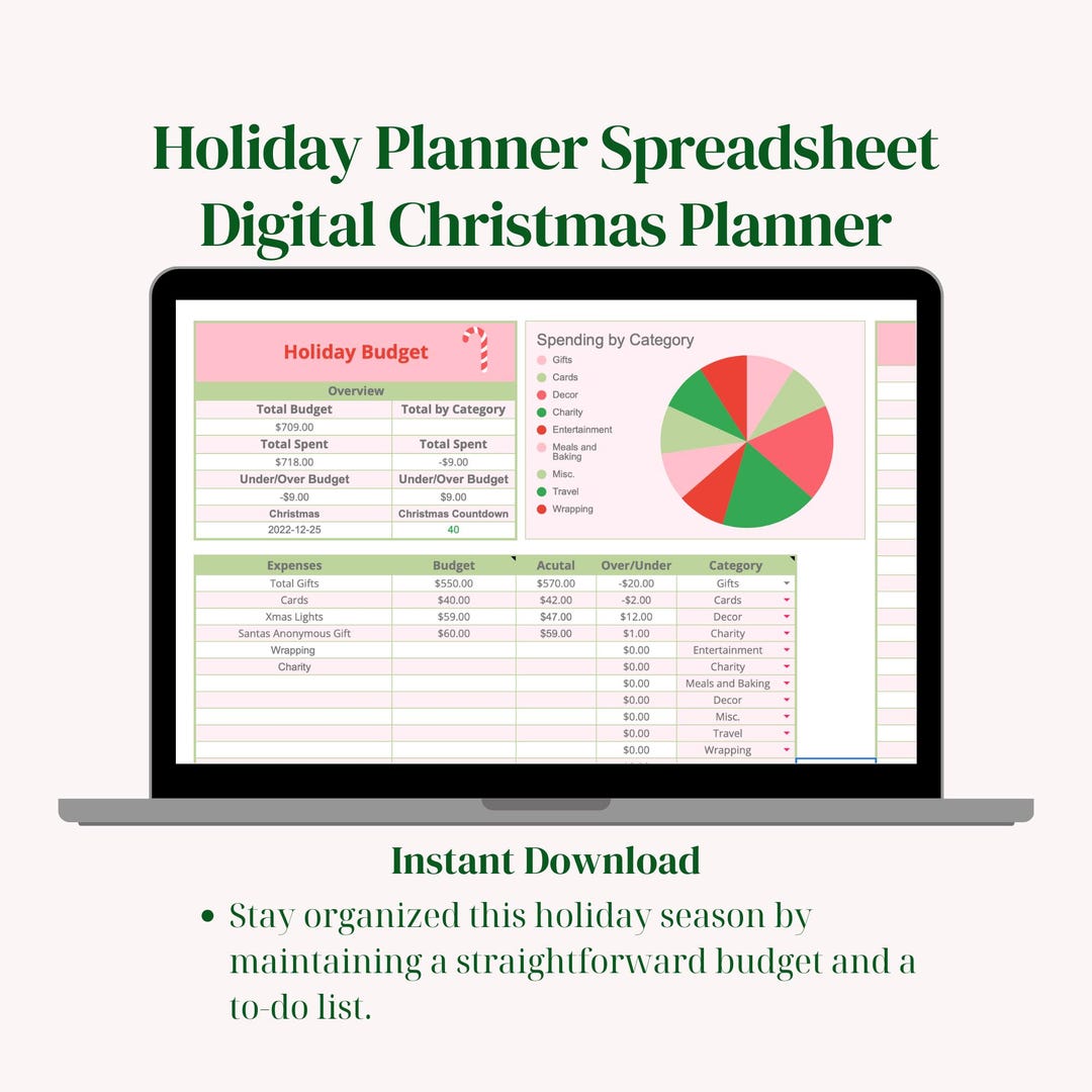 Holiday Planner Spreadsheet Digital Christmas Planning Google Sheets - Etsy
