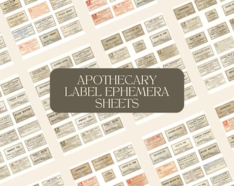 Antique Apothecary Labels Digital Ephemera Sheets - Set of 39