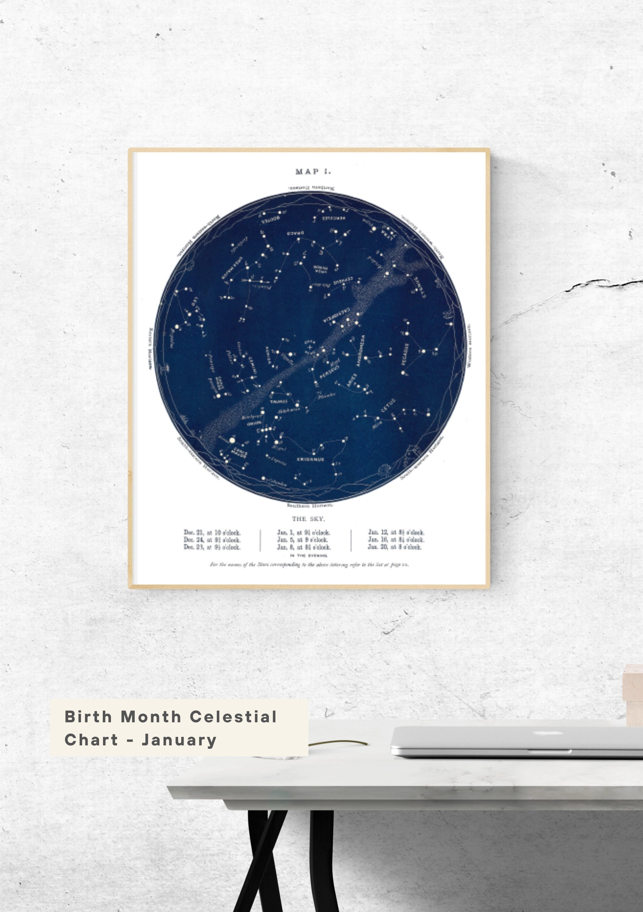 Antique Birth Month Star Chart Dec 21 - Jan 20 - from 1921 - DIGITAL DOWNLOAD - Wall Art