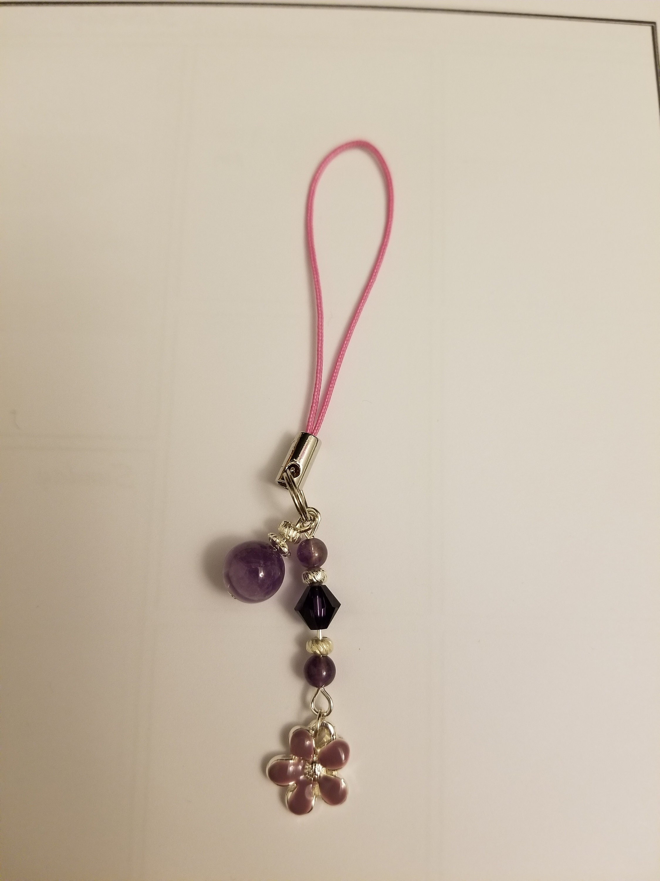 Purple Bead With Flower Phone Charm - Etsy UK