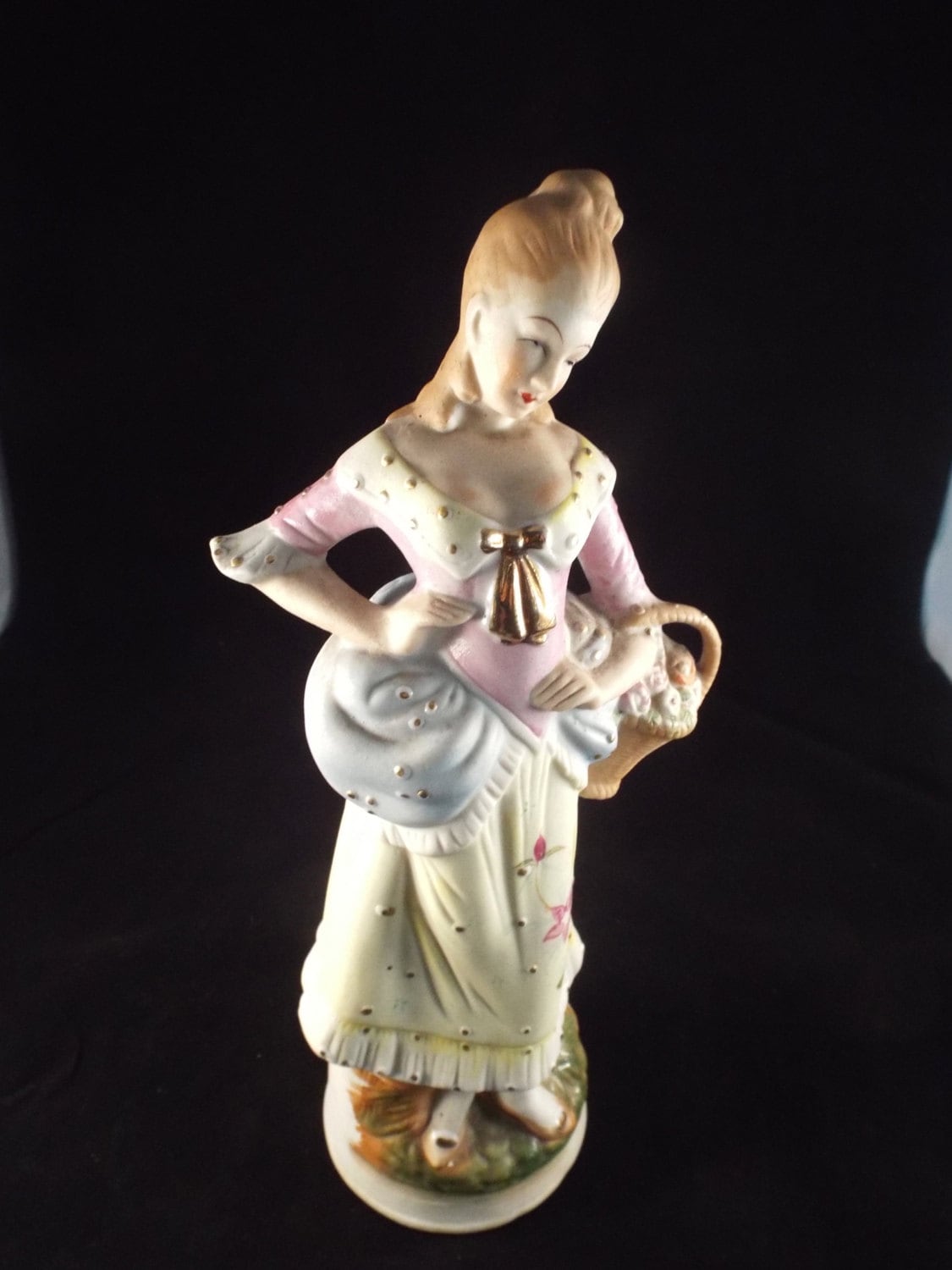 French Victorian Lady With Basket Orion Japan Figurine Woman